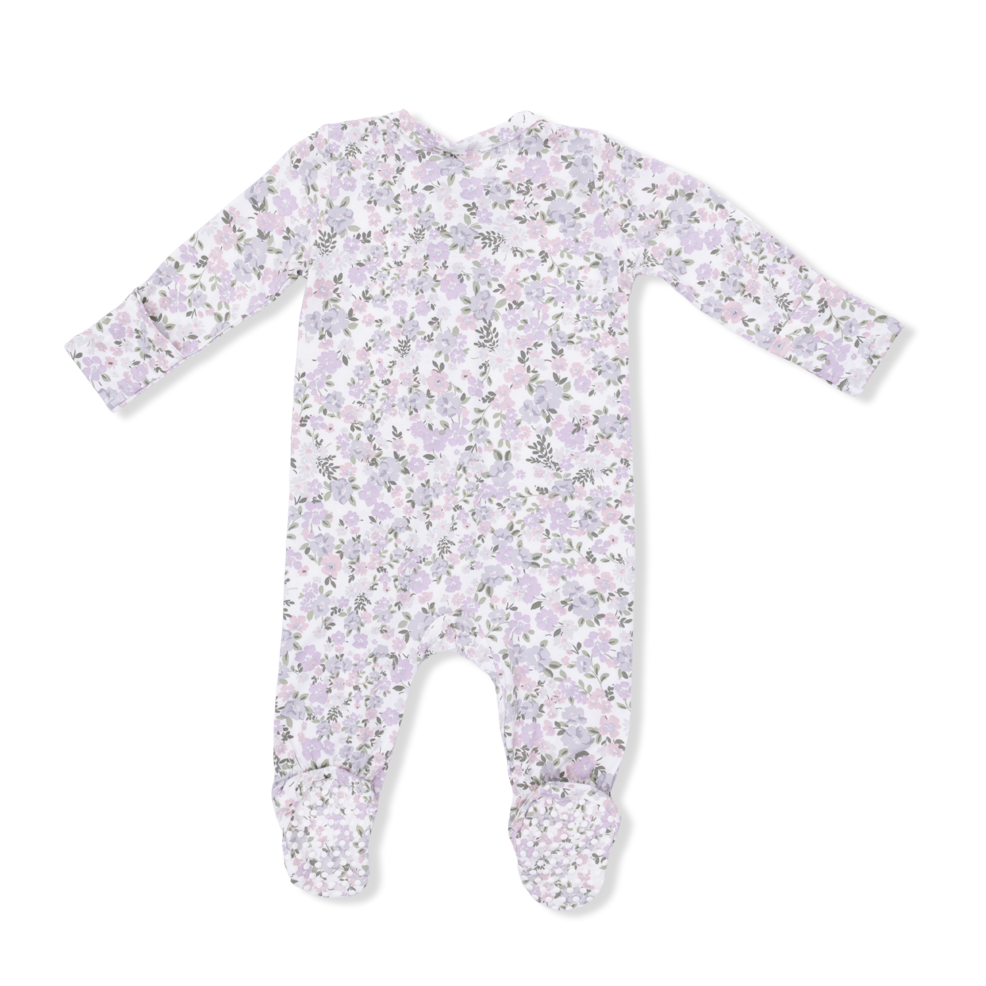 Angel Dear Shannon Floral 2-Way Zipper Footie showing a cozy baby one-piece with floral print and front zipper for easy dressing.