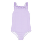 minnow - girls lavender stripe ruched strap one piece