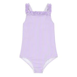 minnow - girls lavender stripe ruched strap one piece