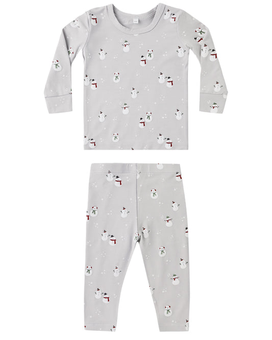 Quincy Mae Snowman Bamboo Pajama Set featuring a cozy, festive winter design for children, made from soft bamboo fabric.