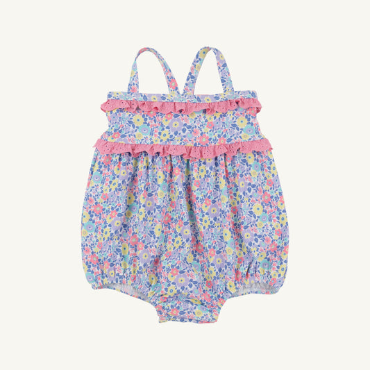 Pink St. Bart's bubble bathing suit for pets featuring Briar Patch Petals design by The Beaufort Bonnet Company.