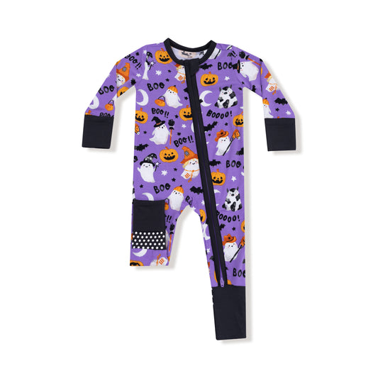 Purple Costumed Ghosts - Glow In The Dark - 2 Way Zip Romper