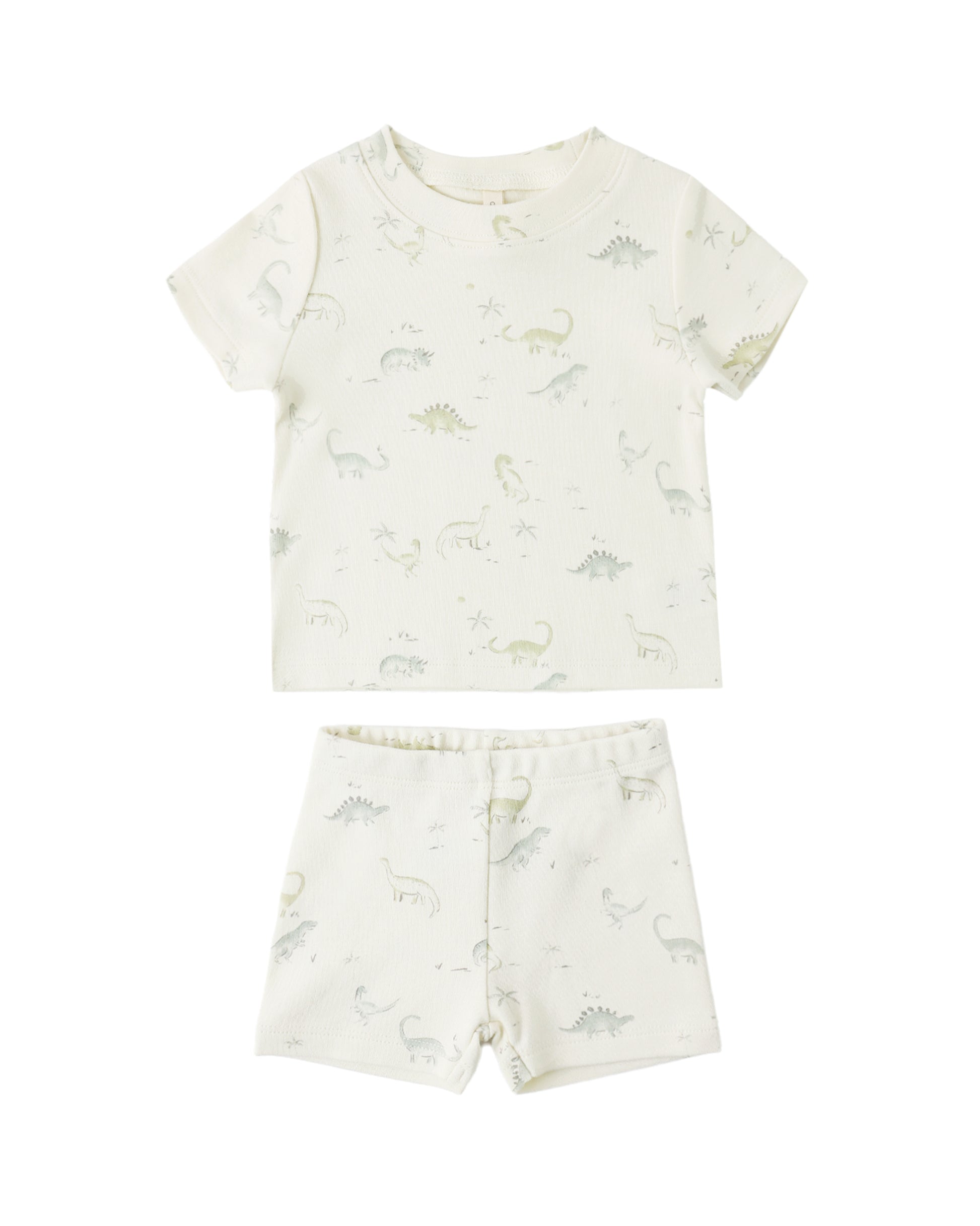 Quincy Mae dinosaur summer pajama set for kids, featuring colorful dinosaur prints and lightweight fabric for warm weather.