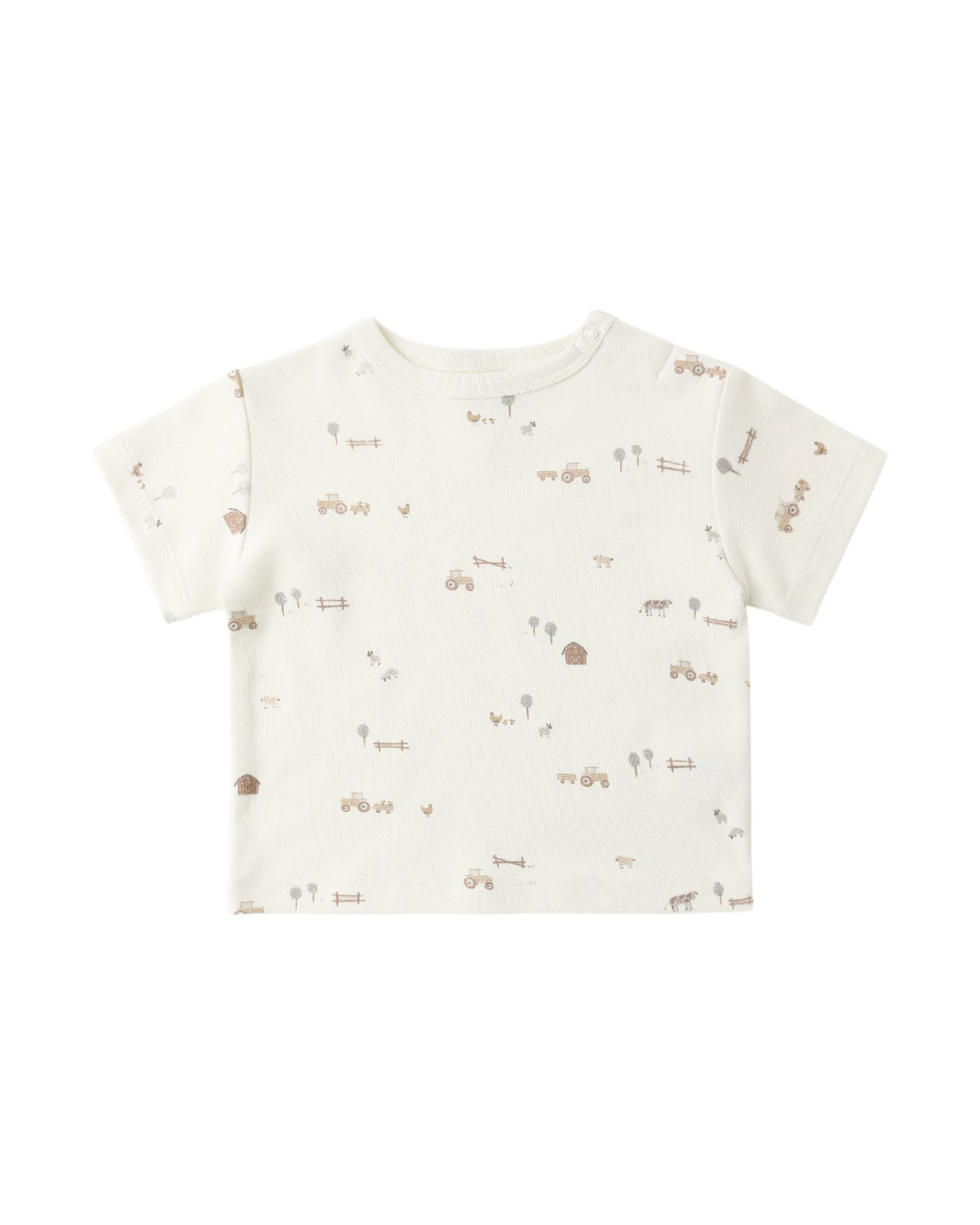 Farm Boxy Tee by Quincy Mae, soft cotton baby T-shirt in natural color, with a relaxed, boxy fit and simple design.