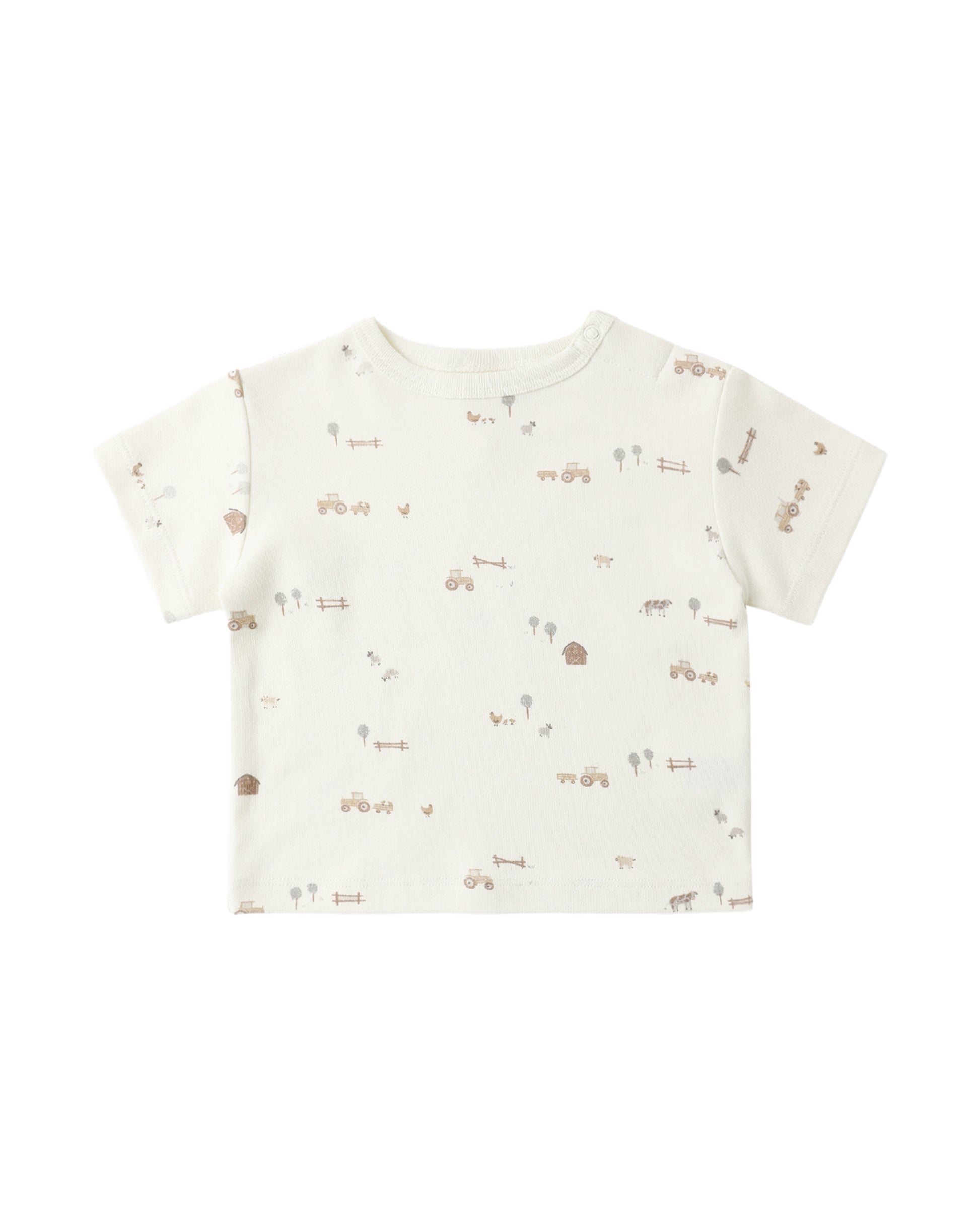 Farm Boxy Tee by Quincy Mae, soft cotton baby T-shirt in natural color, with a relaxed, boxy fit and simple design.