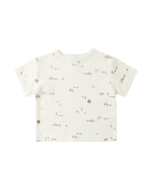 Farm Boxy Tee by Quincy Mae, soft cotton baby T-shirt in natural color, with a relaxed, boxy fit and simple design.
