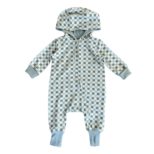 Fern Checkerboard Fleece Zip Romper