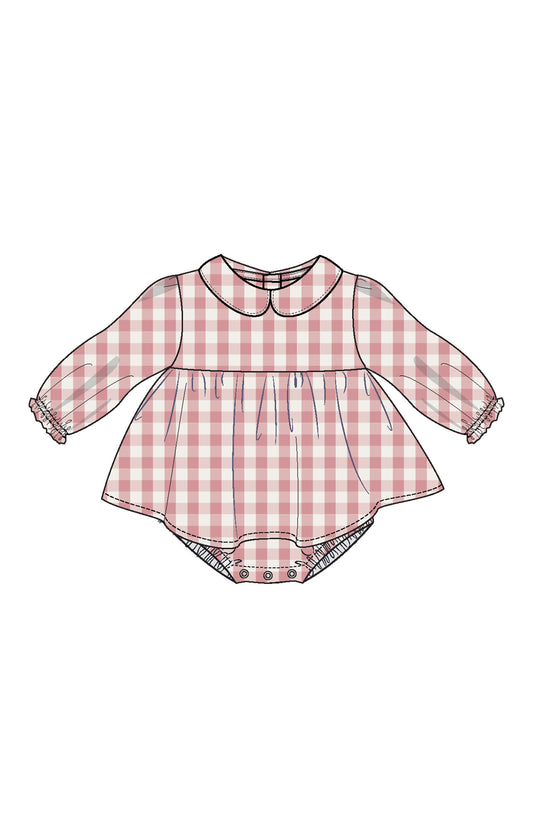 Rose Pink Plaid Peter Pan Collar Bubble
