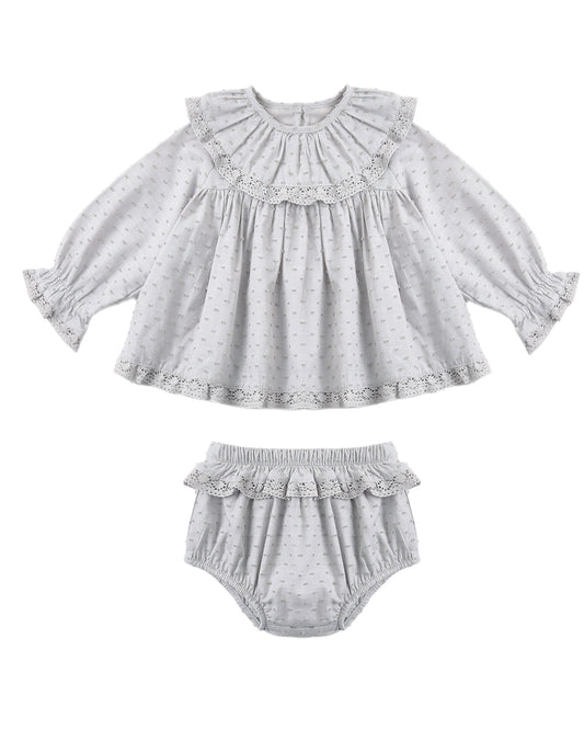 Dusty blue Rori set by Rylee & Cru, featuring a cozy, stylish top and matching bottoms on a flat lay.