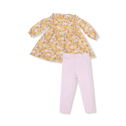 Sweet Amber Floral Ruffle Dress & Ribbed Legging