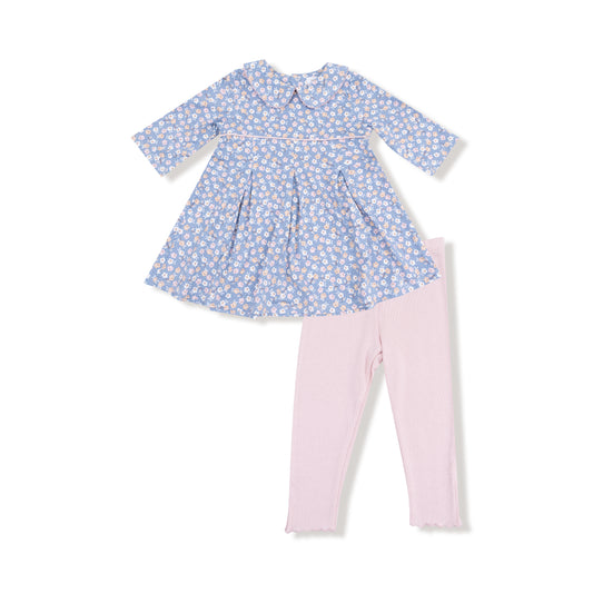 Country Calico Box Pleat Dress & Rib Leggings