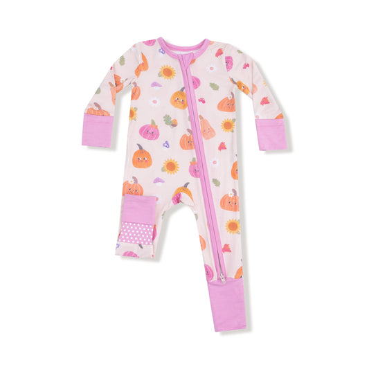 Pink Autumn Pumpkins Zip Romper