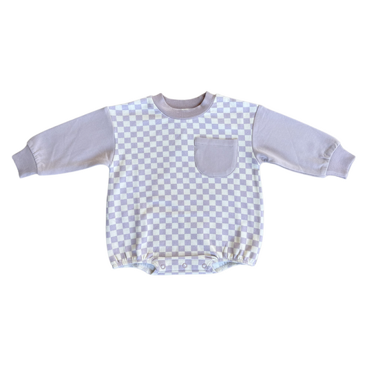 Lavender Cloud Checkerboard Longsleeve Bubble Romper