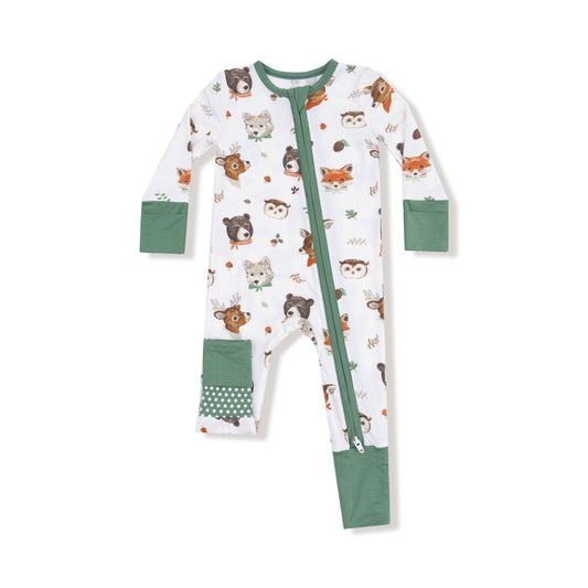 Woodland Animal Faces Zip Romper