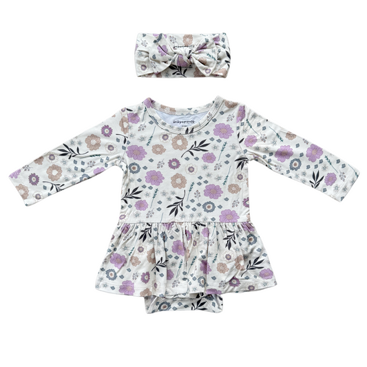 Winter Floral Girl's Bodysuit Dress