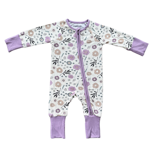 Winter Floral Long sleeve Zip Romper