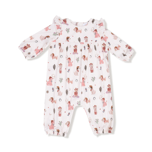 Cowgirl Dogs Ruffle Sleeve Romper