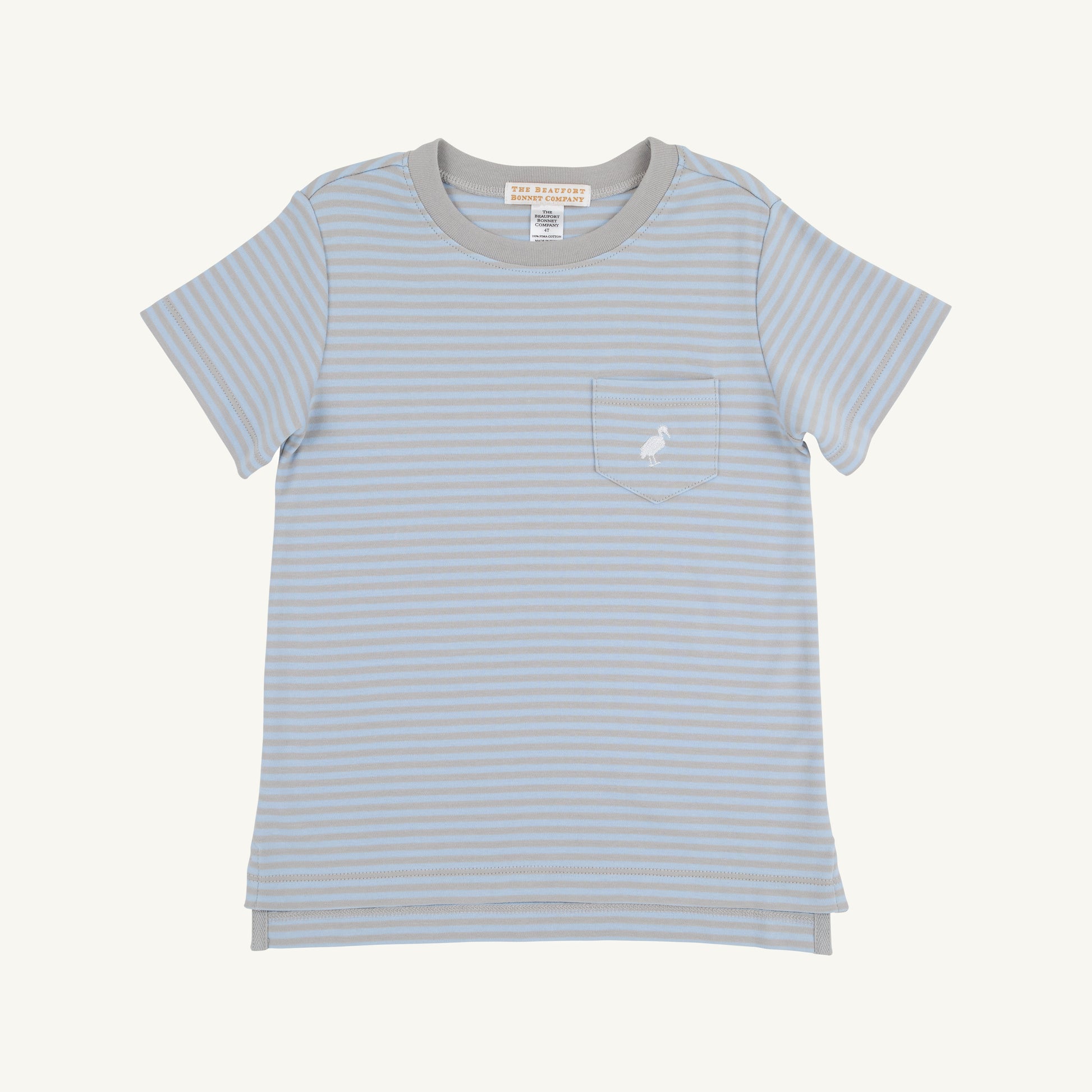 Beale Street Blue and Grantley Gray Stripe Carter Crewneck by The Beaufort Bonnet Company, front view showing striped design and crewneck style.