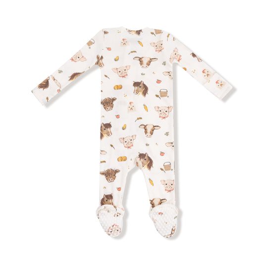 Vintage Baby Farm Animals Zip Footie