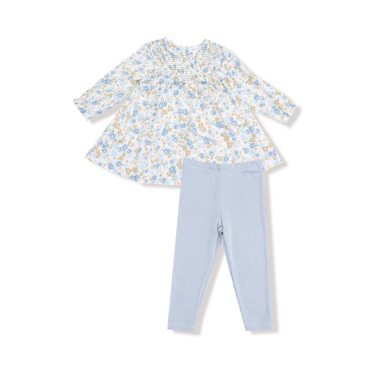 Sweet Rose Calico Smocked Ruffle Dress & Ribbed Legging