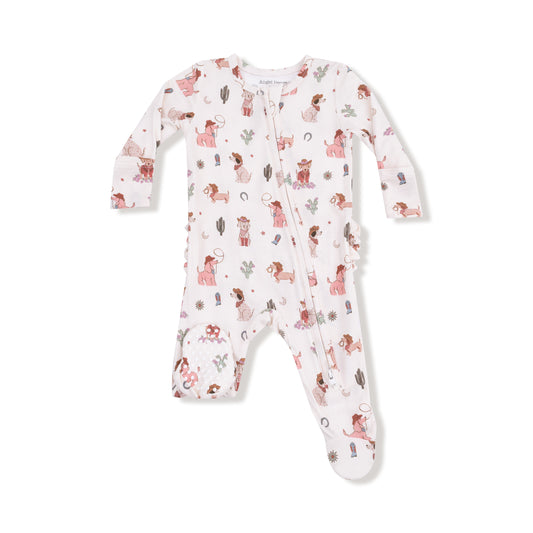 Cowgirl Dogs Ruffle Zipper Footie