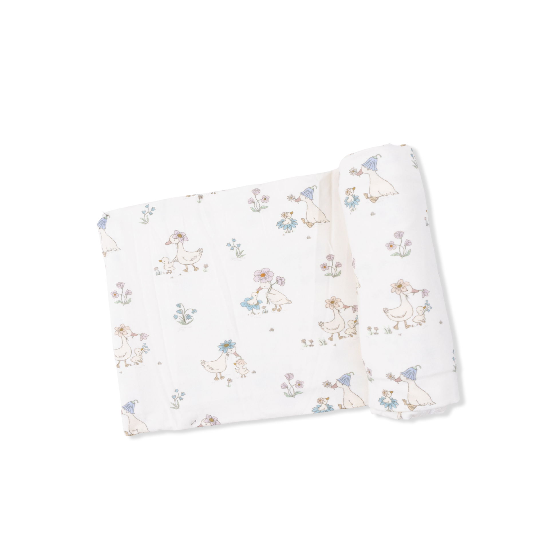 Angel Dear Flower Ducklings swaddle blanket with soft fabric and adorable floral and duckling pattern for babies.
