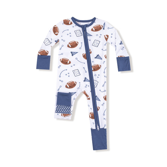 Touchdown Time Navy Zipper Romper