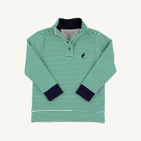 Kiawah Kelly Green stripe and Nantucket Navy Pendleton collar shirt by The Beaufort Bonnet Company, featuring a popped collar and classic design.