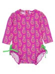 Ruffle Butts - Long Sleeve One Piece Rash Guard Neon Violet Pineapples