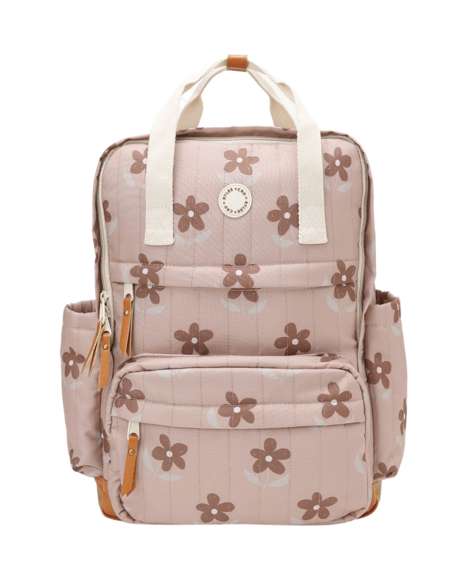 Rylee & Cru Little Daisy backpack with floral print and adjustable straps, perfect for young children.