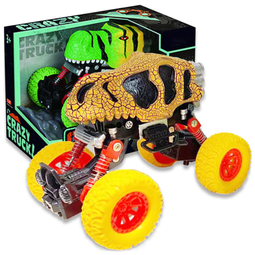 Yellow Crazy Truck Dinosaur toy by Thin Air Brands, featuring a colorful dinosaur design on a playful truck vehicle.