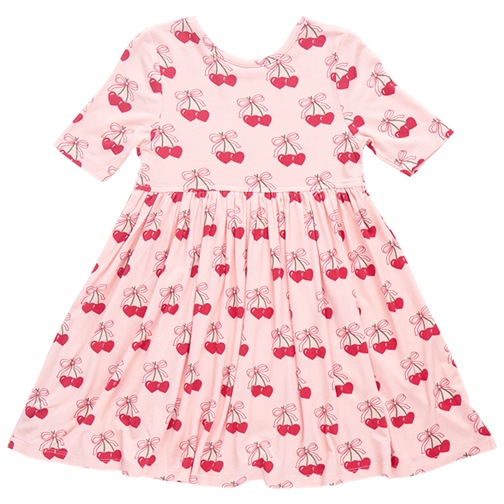 Pink Chicken - Girls Bamboo Steph Dress - Cherry Hearts