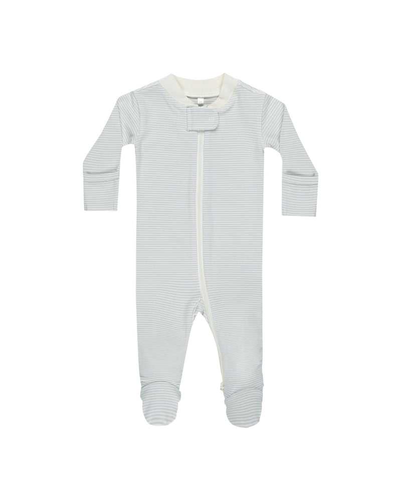 Quincy Mae - Sky Micro Stripe Zip Long Sleeve Sleeper Footie