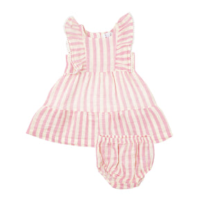 Angel Dear - Pink Stripe Picot Trim Edged Dress