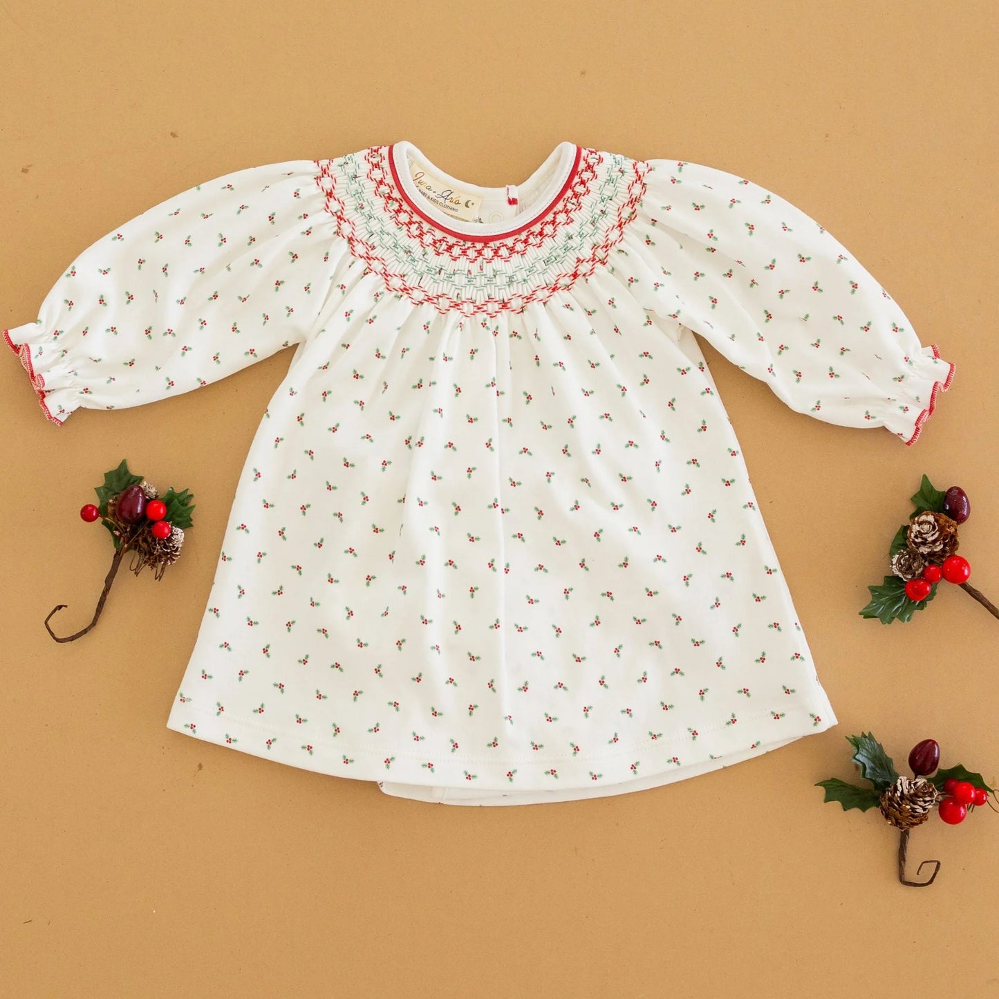 Winter Berries Ivory Bishop L/S Toddler Dress