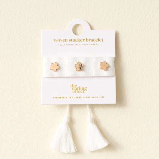 The Darling Effect - White Adjustable Woven Floral Stacker Bracelets