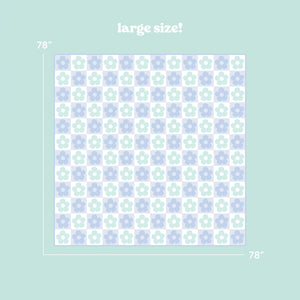The Darling Effect - Flower Check Blue On-the-Go Quilted Picnic Blanket