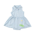 Angel Dear - Dream Blue Stripe Golf Appliqué Tank Bodysuit Dress