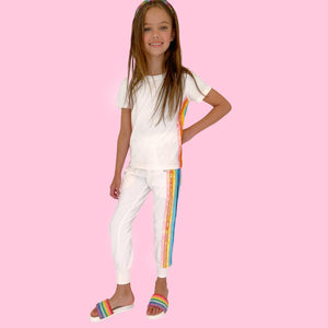 Lola & the Boys - White Rainbow Sequin Jogger Set