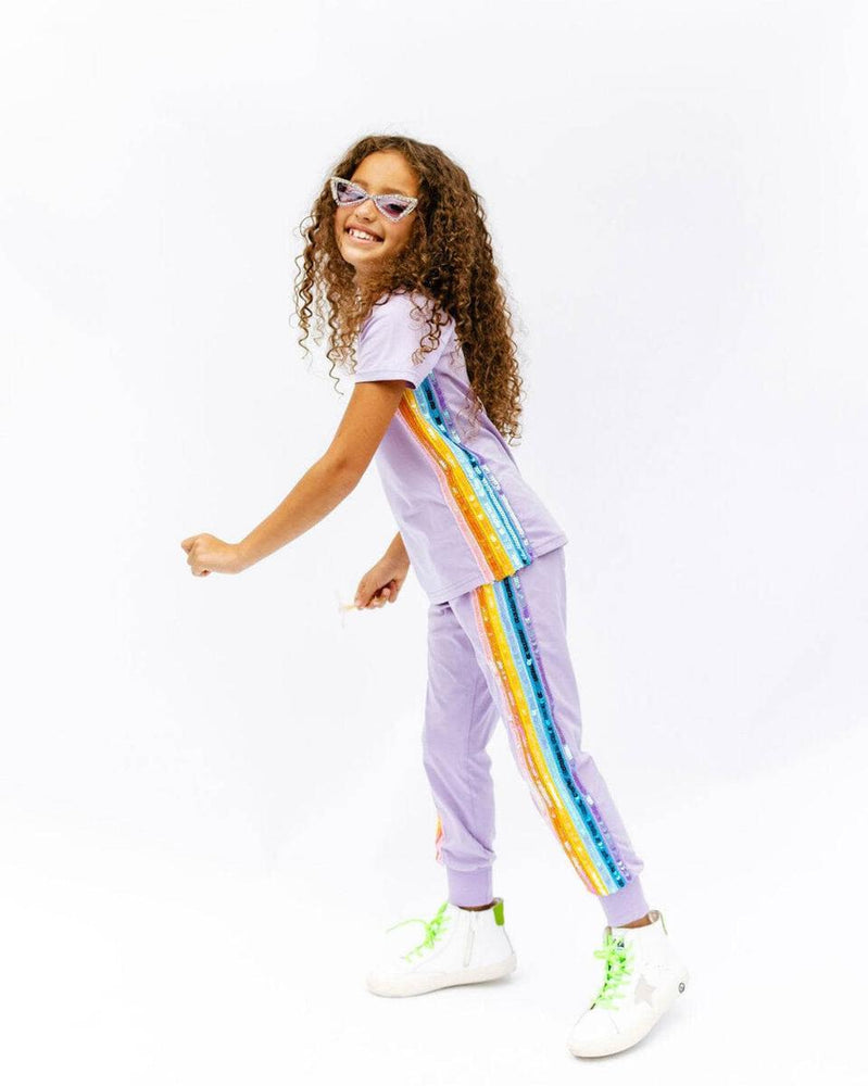 Lola & the Boys - Lavender Rainbow Sequin Jogger Set