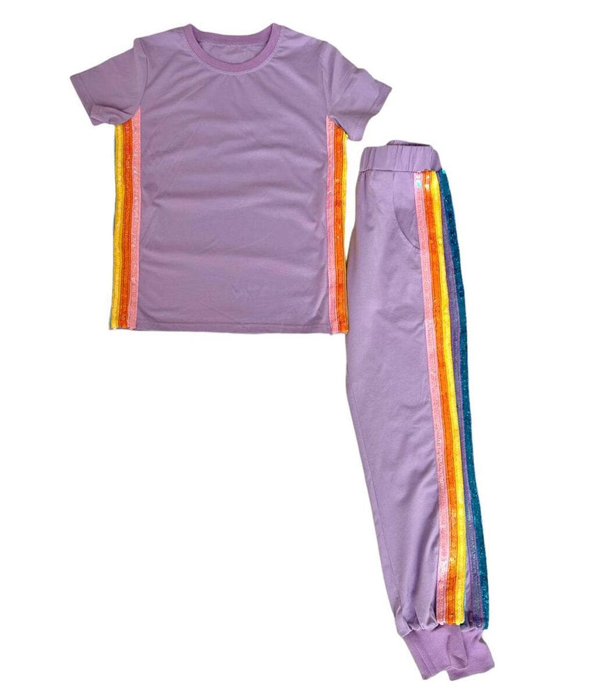 Lola & the Boys - Lavender Rainbow Sequin Jogger Set