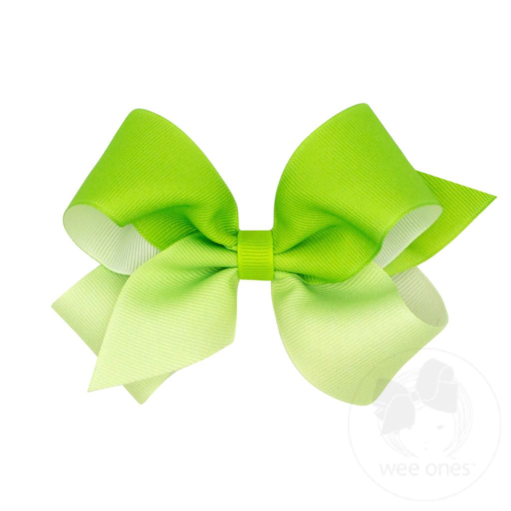 Colorful grosgrain ombre hair bow for girls by wee ones, featuring a stylish color-block design and adjustable hair accessory.