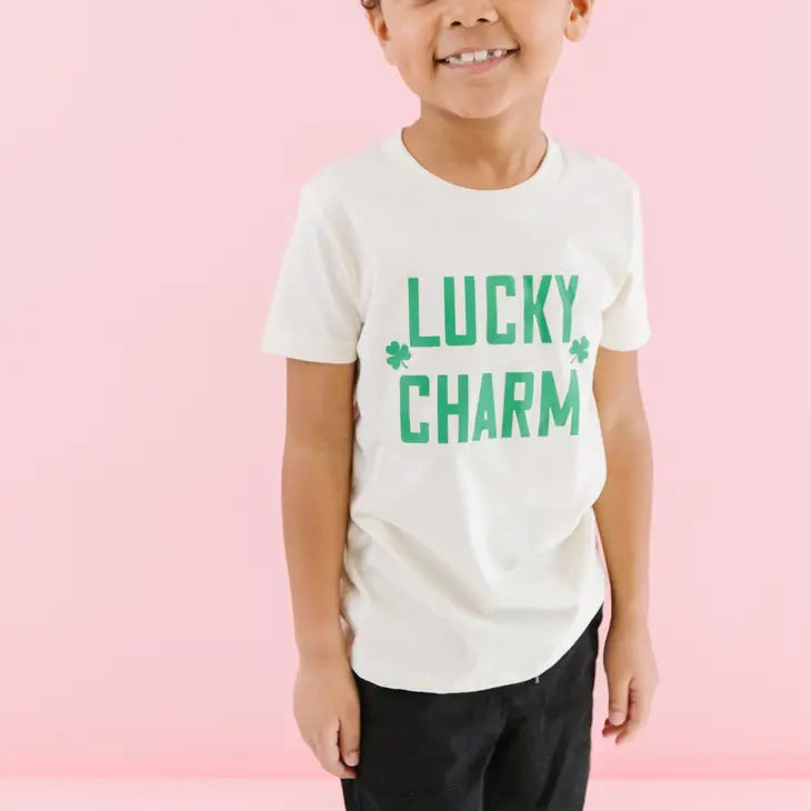 Lucky Charm St. Patricks Day Toddler and Youth Shirt  Green, Natural