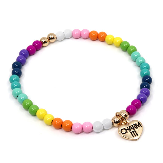 Rainbow Bead Stretch Bracelet by Charm It featuring colorful beads on a flexible elastic band.