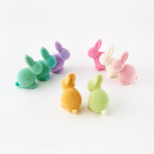 Flocked Pastel Seated Bunny with Pom Pom Tail