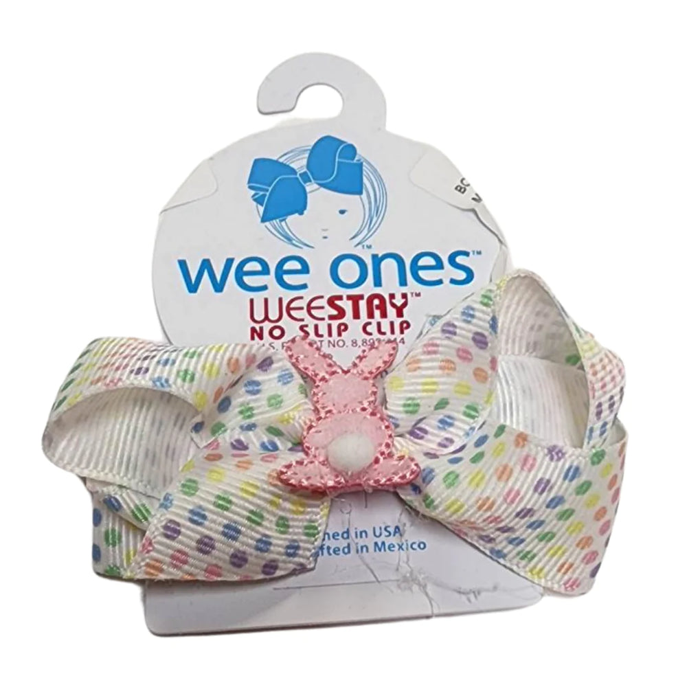 wee ones - Mini Easter Grosgrain Print with Small Puff Tail Bunny Girls Hair Bow