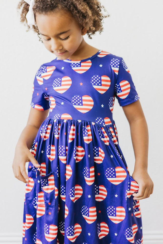 Mila & Rose - I Heart the USA Short Sleeve Pocket Twirl Dress