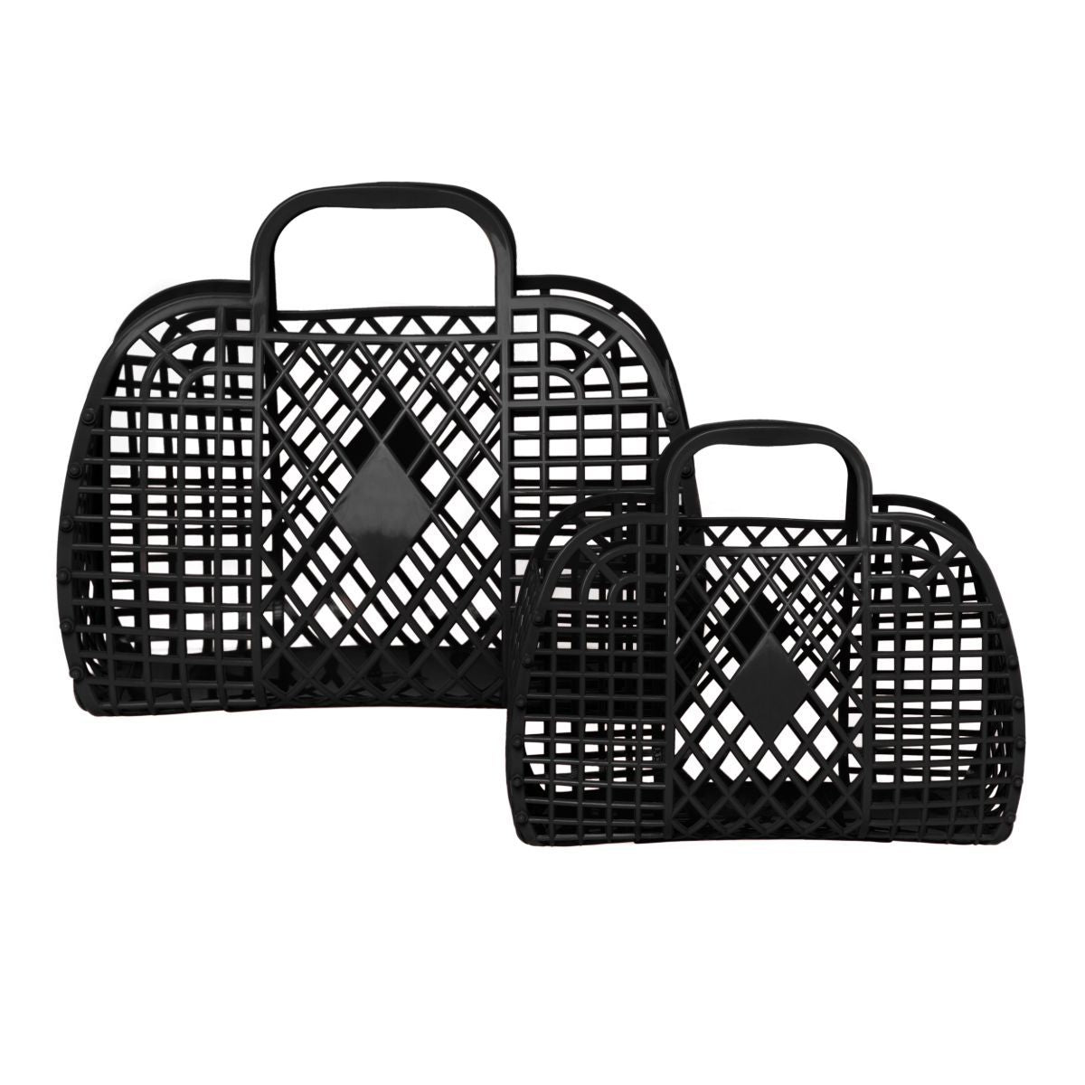 Small black Sun Jellies retro basket by Sweet E's Boutique, featuring a vintage-style woven design and compact size.