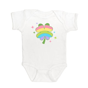 Sweet Wink -Rainbow Clover Short Sleeve Bodysuit - White