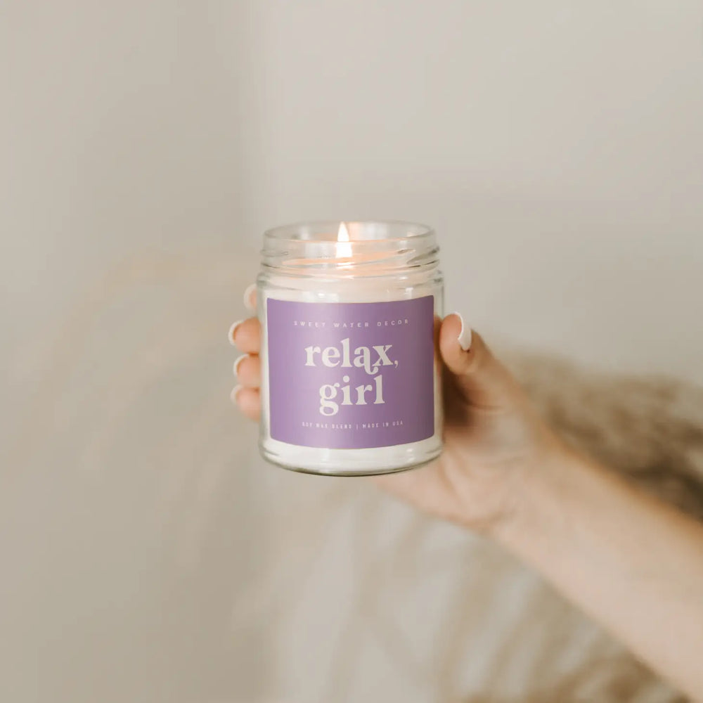 Relax, Girl Soy Candle - Clear Jar - Violet Purple - 9 oz